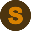 A brown circle featuring a prominent white "S" logo in the center.